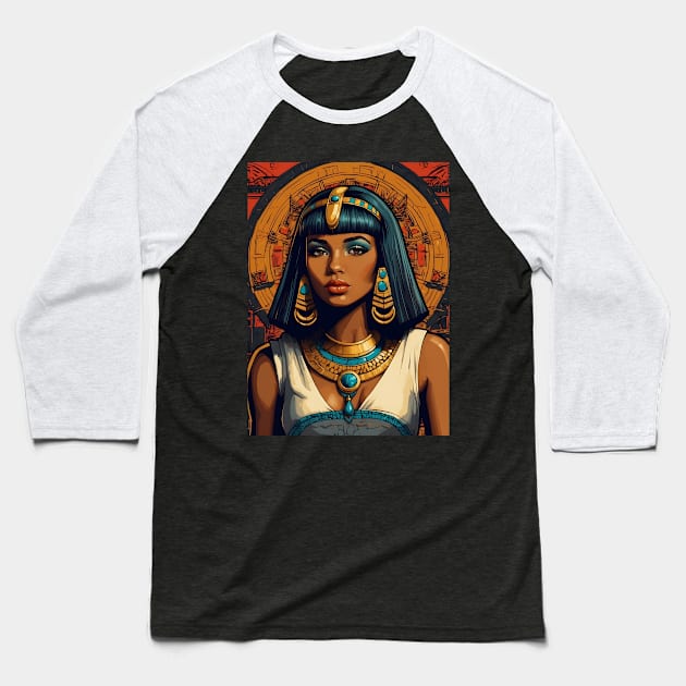 Black Cleopatra Egyptian Goddess Baseball T-Shirt by VivaLaRetro